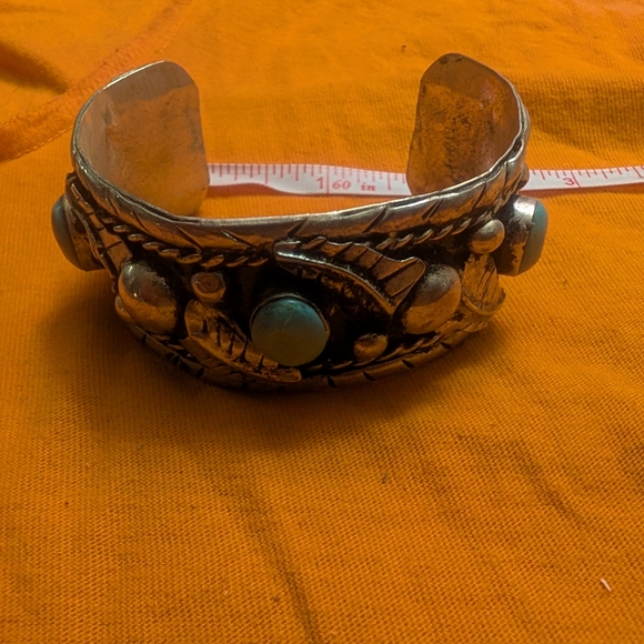 Silver and Turquoise Men's Cuff Bracelet - Picture 2 of 5